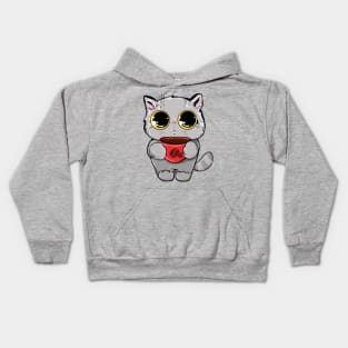 cat with cup coffee Kids Hoodie